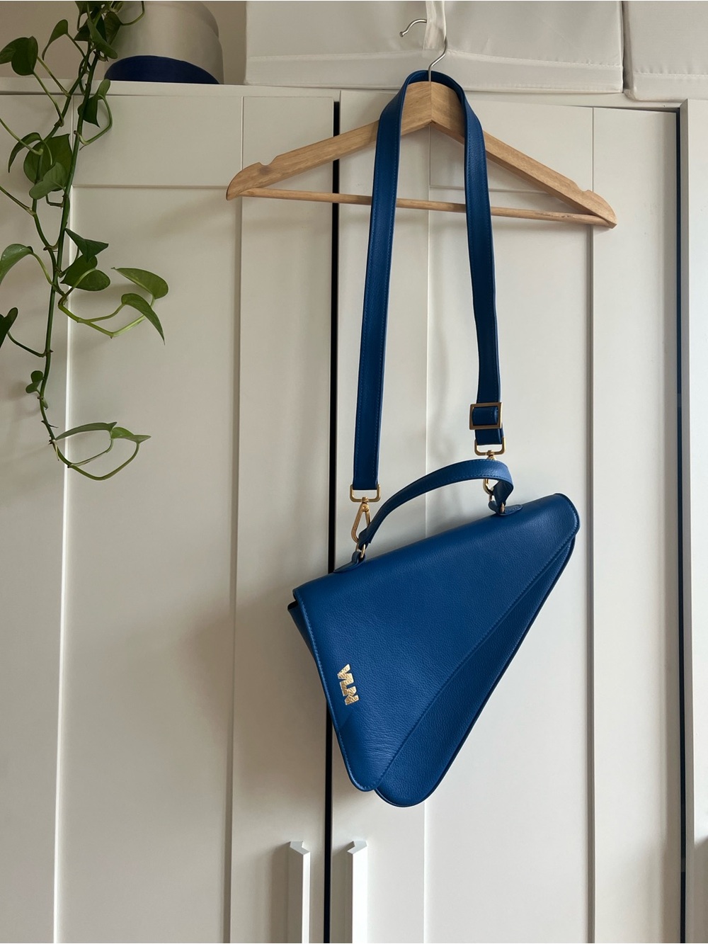 Cobalt Blue Leather Triangular Shoulder Bag